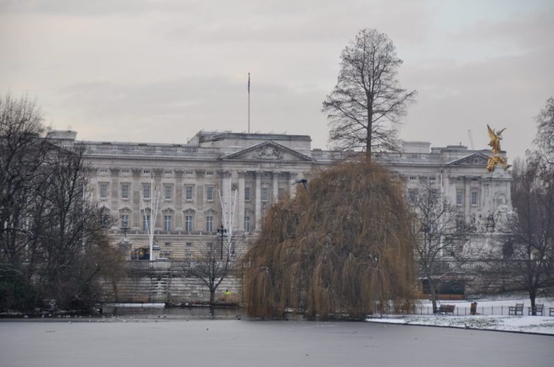Buckingham Palace on a snowy day