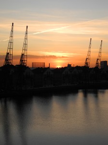 South side of Victoria Dock at Sunset