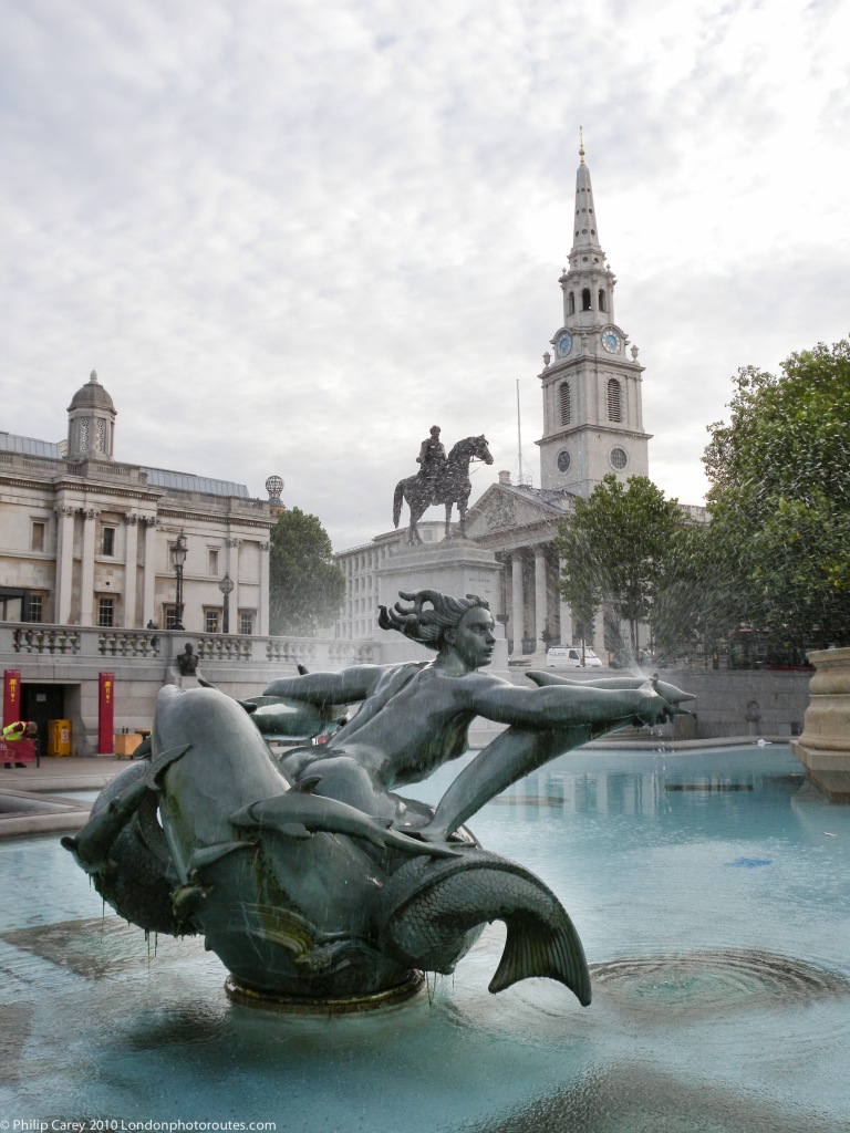 Trafalgar Square mermaid and St martins in the Field